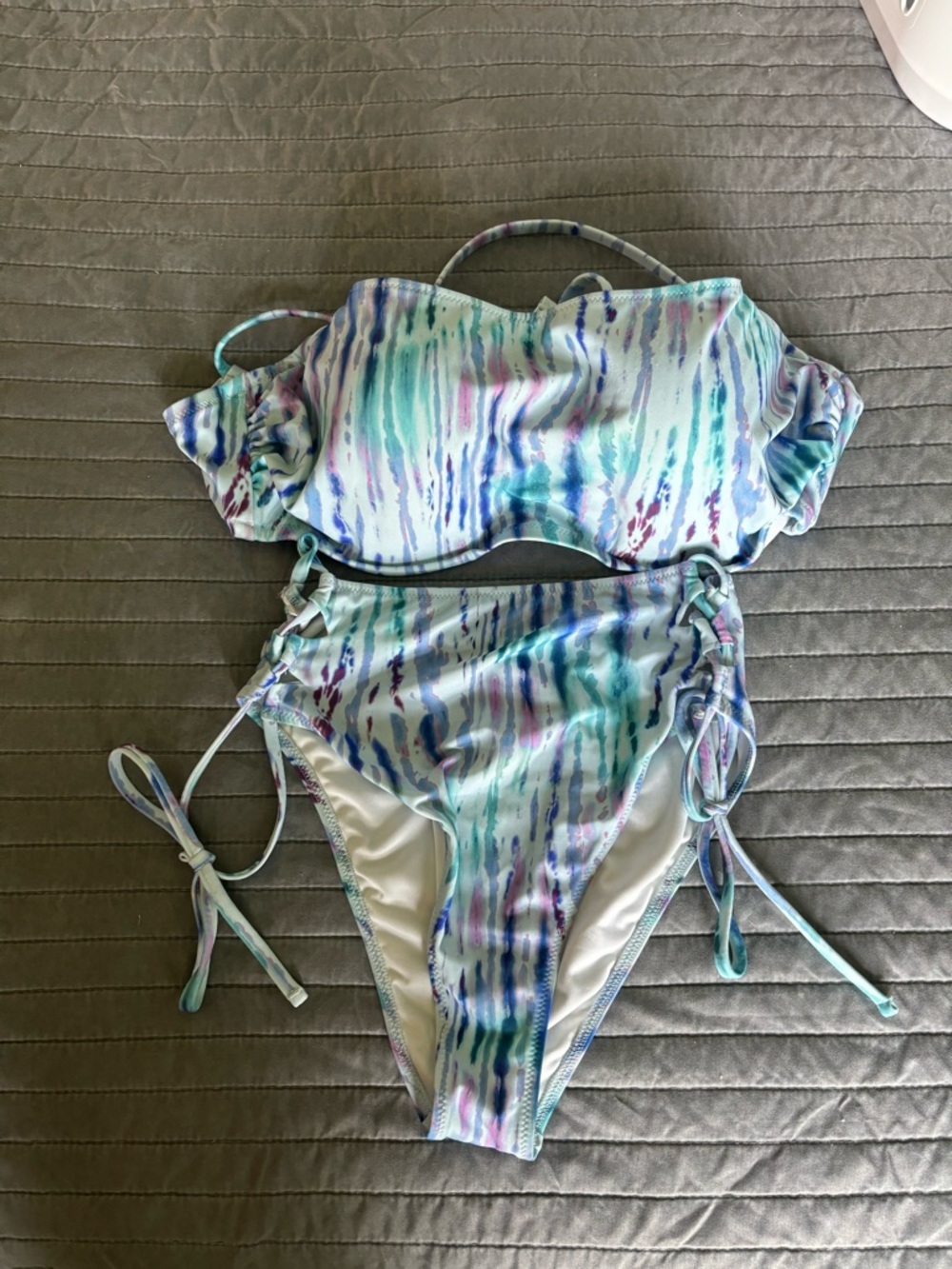 Shade & Shore Pastel Tie-Dye Ruffle Bikini - Aqua, Lavender & Pink